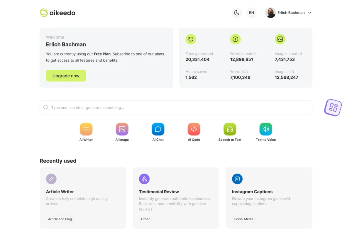 Aikeedo AI — Công cụ AI Chat, Content, Image, Voice, Code — SaaS / OpenAI